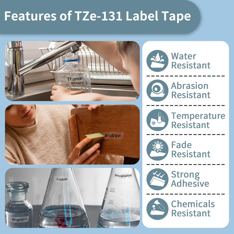 COLORWING Tz Tape 12mm 0.47 Laminated Clear TZe-131 Compatible Brother P-Touch Label Tape Clear TZ131 for Brother Ptouch Label Maker PT-D210 H110 D220 D410  Black on Clear  1/2 inch x 26.2 Ft - Image 5